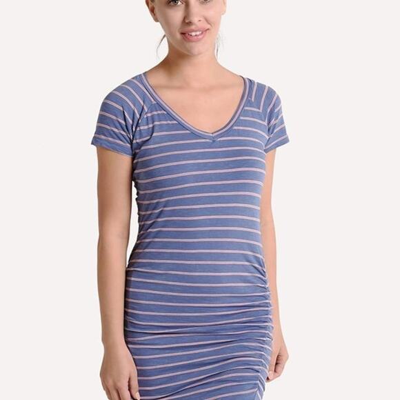 Sundry | Striped V-Neck Ruched Dress - Picture 1 of 7